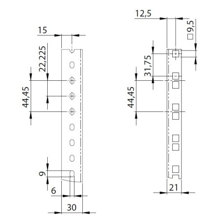 Guia Rack simple, medidas